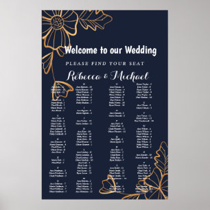 Navy & golden floral poster