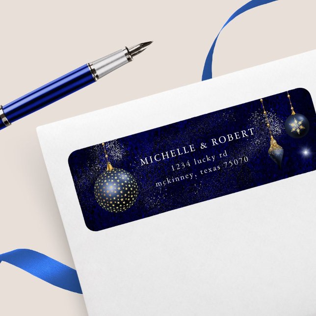 navy golden ornament holiday Return Address Label (Creator Uploaded)