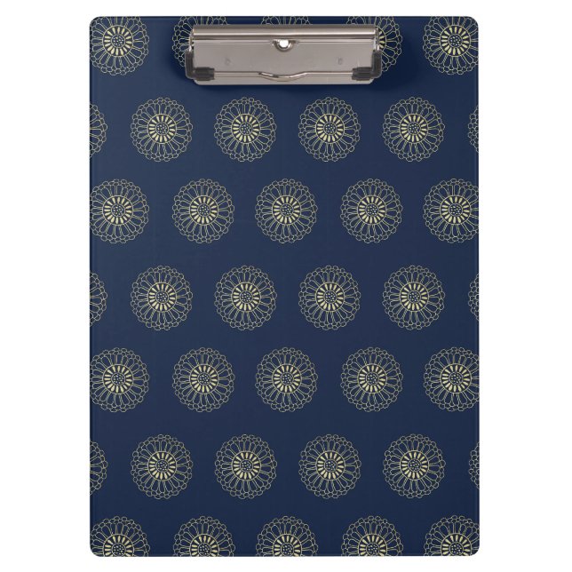 Navy | Golden Zinnia Flower Medallions Clipboard (Front)