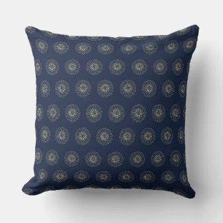 Navy | Golden Zinnia Flower Medallions Cushion