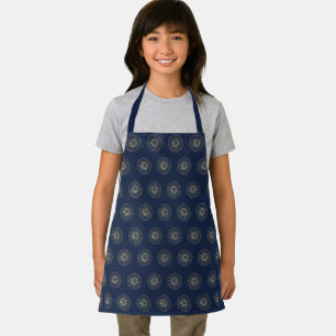 Navy Golden Zinnia Flower Medallions Kids Apron
