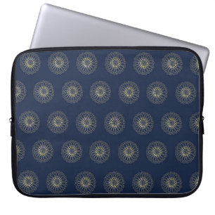 Navy Golden Zinnia Flower Medallions Laptop Sleeve