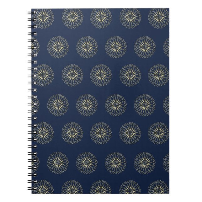 Navy | Golden Zinnia Flower Medallions Notebook (Front)