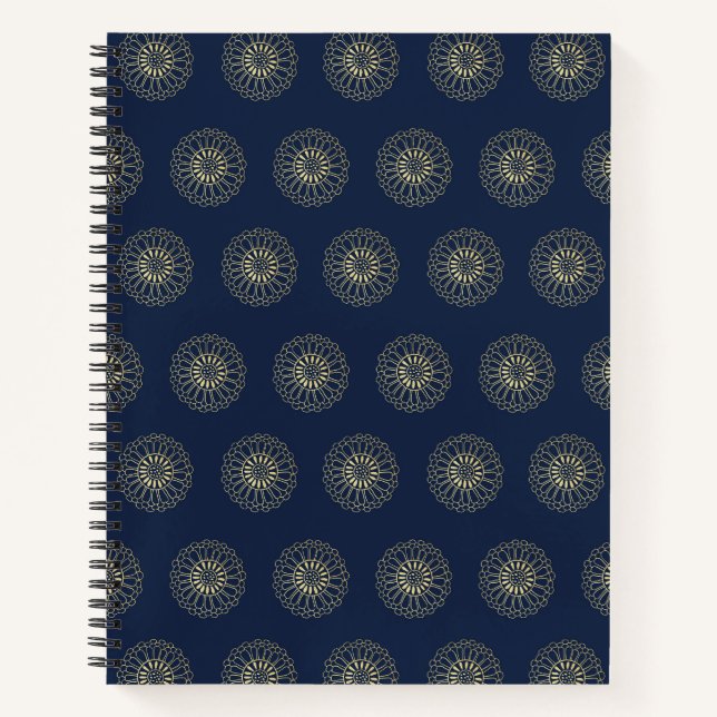 Navy | Golden Zinnia Flower Medallions Notebook (Front)