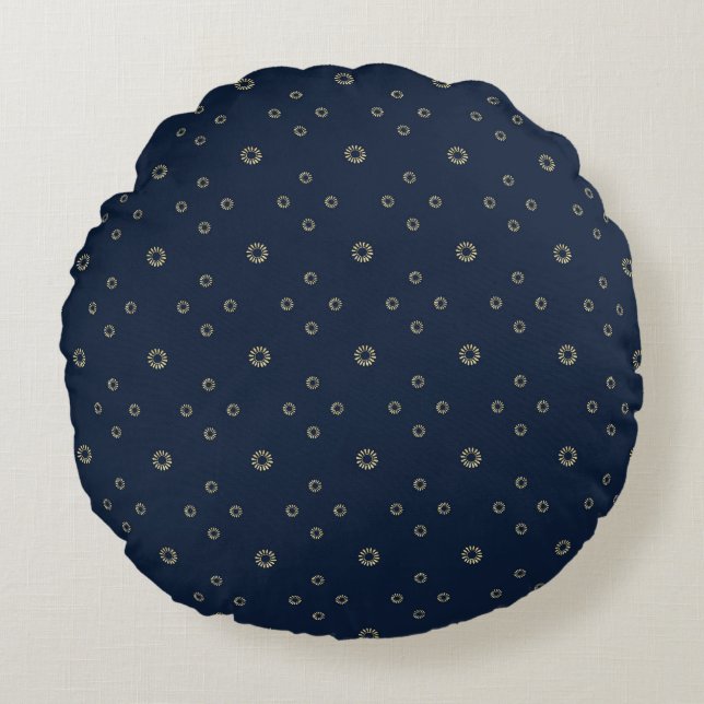 Navy | Golden Zinnia Sun Round Cushion (Front)
