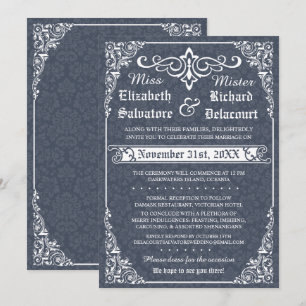 Navy Gothic Victorian Damask Wedding Invitation