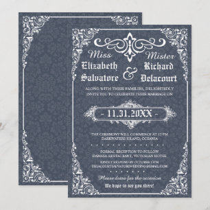 Navy Gothic Victorian Damask Wedding Invites