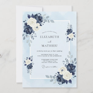 Navy Graceful Winter Wedding Invitation