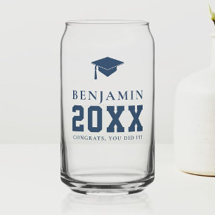 Navy Graduation Cap Personalised Simple Grad Gift Can Glass