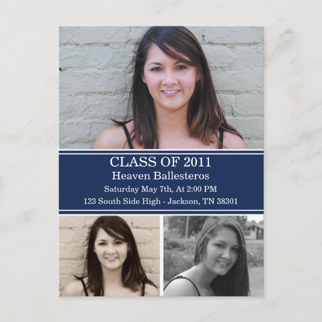 Navy Graduation Class Of Post card Invitation (Front)