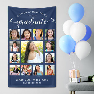 Navy Graduation K–12 Modern Script Photo Collage Banner