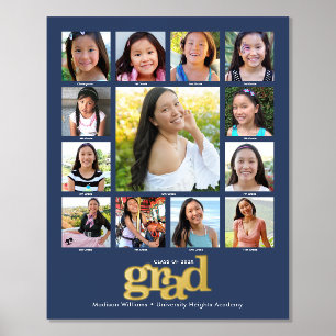 Navy Graduation K–12 Photo Collage Bold Real Gold Foil Prints