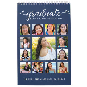 Navy Graduation K–12 Script Photo Collage 15 Month Calendar