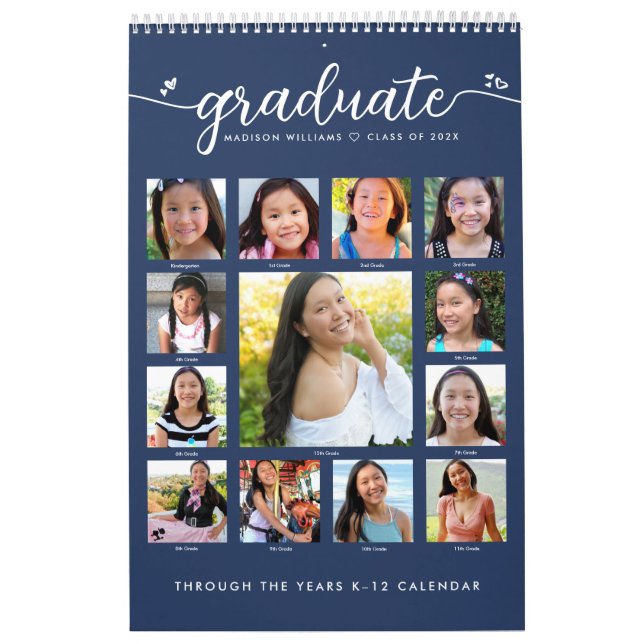 Navy Graduation K–12 Script Photo Collage 15 Month Calendar (Cover)