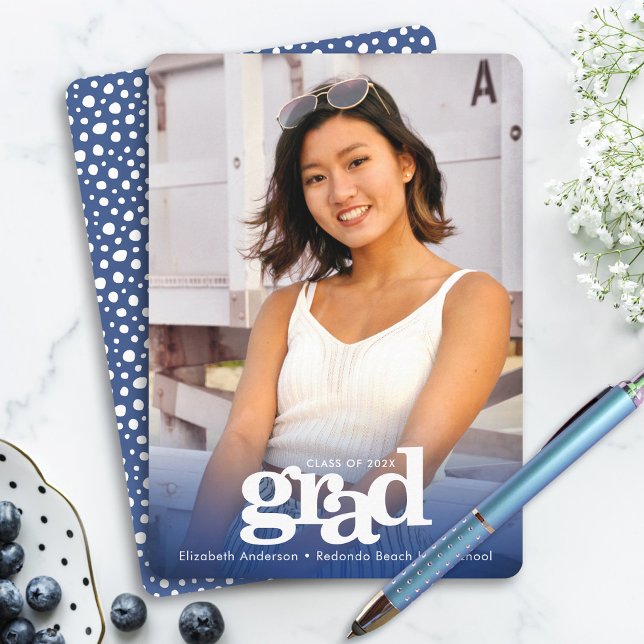 Navy graduation photo bold modern typography announcement (Creator Uploaded)