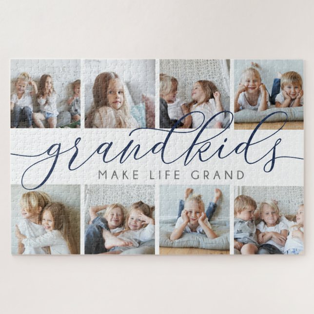 Navy | Grandkids Make Life Grand Photo Collage Jigsaw Puzzle (Horizontal)