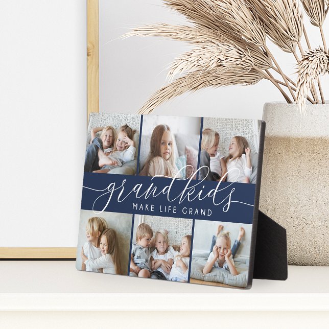 Navy | Grandkids Make Life Grand Photo Collage Plaque (Creator Uploaded)