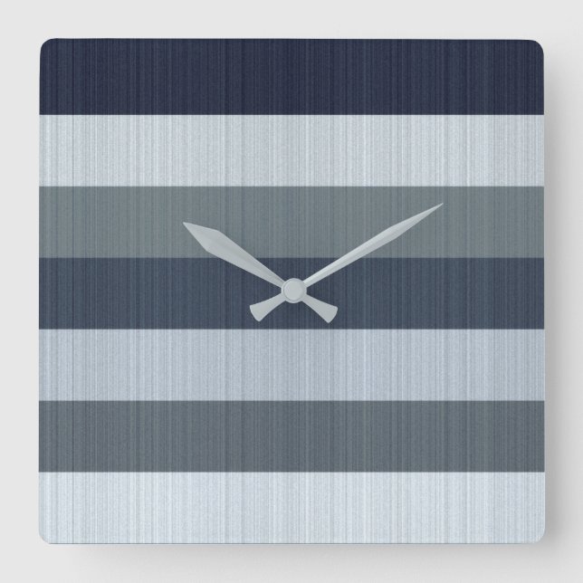 Navy Gray Stripes Throw Pillow Square Wall Clock (Front)