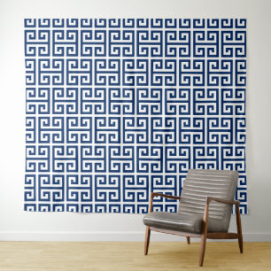 Navy Greek Key Pattern Tapestry