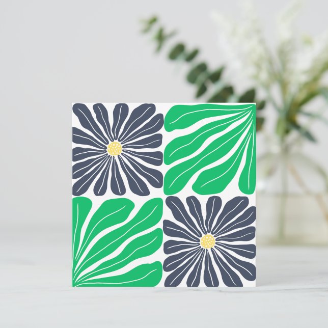 Navy Green Abstract Floral Elegant Thank You Card (Standing Front)