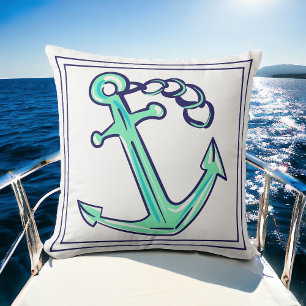 Navy Green Anchor Nautical Boat Coastal  Cushion