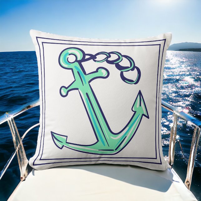 Navy Green Anchor Nautical Boat Coastal  Cushion (Creator Uploaded)