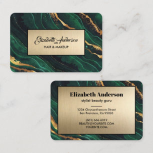 Navy Green and Gold Glitter Marble Agate Modern  B Business Card