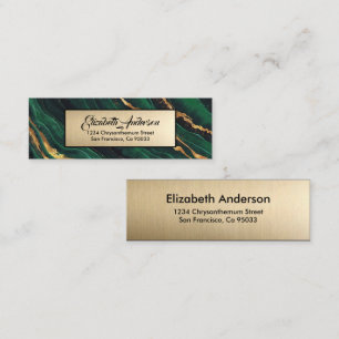 Navy Green and Gold Glitter Marble Agate Modern Mini Business Card
