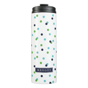 Navy Green and Turquoise Confetti Dots Monogram Thermal Tumbler