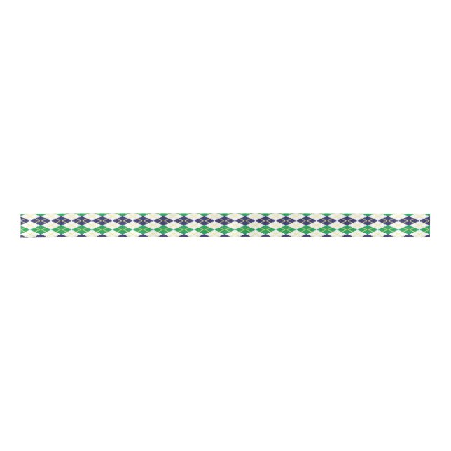 Navy Green and White Argyle Ribbon Satin Ribbon (Front)