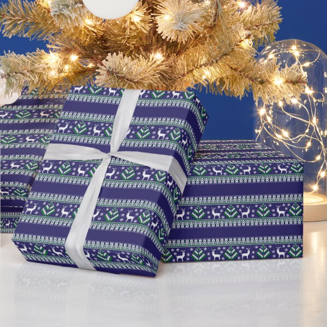 Navy Green and White Fair Isle Christmas Wrapping Paper (Holidays)