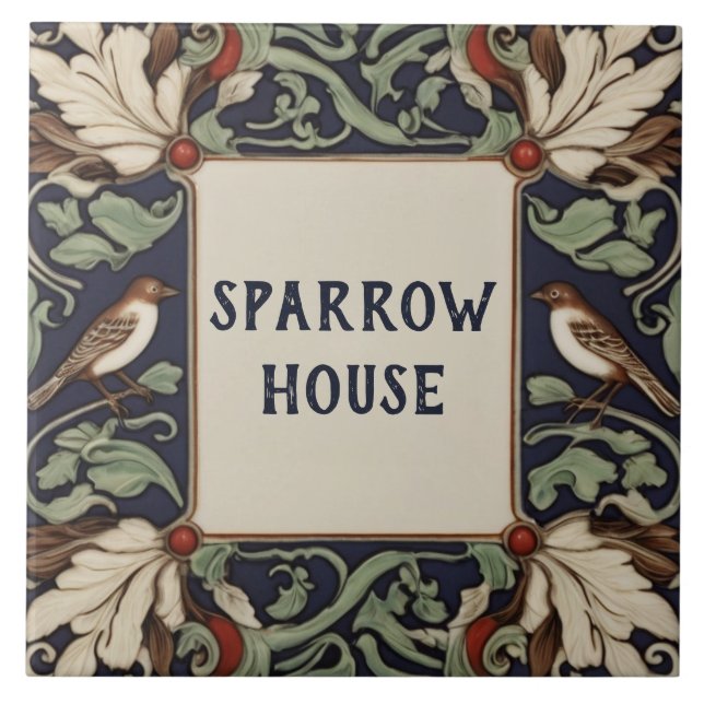 Navy Green Bird House Name Plaque Plate Sign Tile (Front)