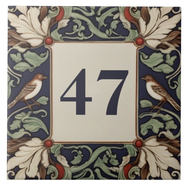 Navy Green Bird House Number Plaque Plate Sign Tile (Front)