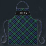 Navy Green Black Watch Plaid Personalised Holiday Apron<br><div class="desc">Festive seasonal holiday apron features a classic navy blue,  hunter green,  and black watch Scottish tartan plaid pattern with white serif monogram text that can be personalised with a name. Whether you're cooking Christmas dinner,  baking holiday cookies,  or doing dishes,  you'll look stylish this holiday season!</div>
