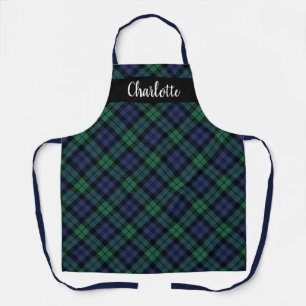 Navy Green Black Watch Plaid Personalised Holiday Apron