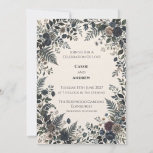 Navy Green Botanical Wedding Invitation