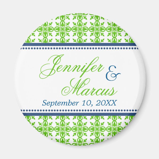 Navy green filigree fancy wedding save the date magnet (Front)
