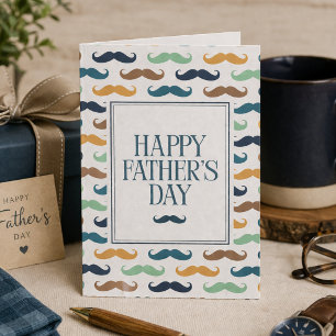 Navy Green Gold Colourful Moustache Father's Day Card