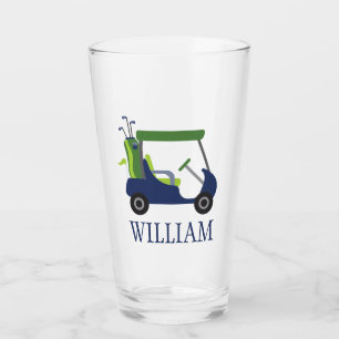Navy & Green Golf Cart Personalised Glass Tumbler