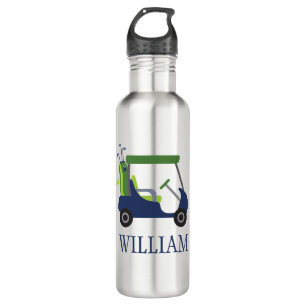 Navy & Green Golf Cart Personalised Water Bottle