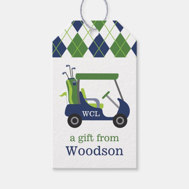Navy & Green Golf Personalised Gift Tags (Front)