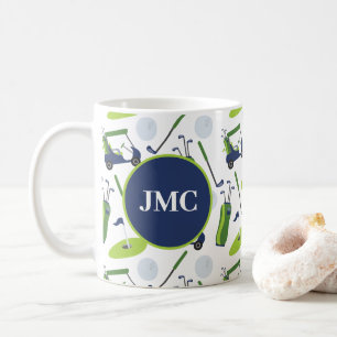 Navy & Green Golf Personalised Monogrammed Coffee Mug