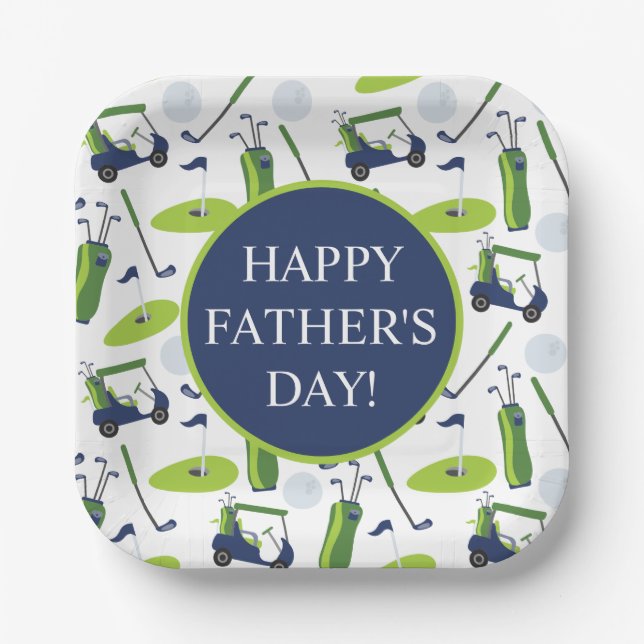 Navy & Green Golf Personalised Paper Plate (Front)