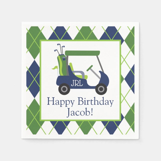 Navy & Green Golf Personalised Party Napkins (Front)