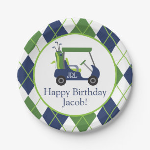Navy & Green Golf Personalised Party Plates
