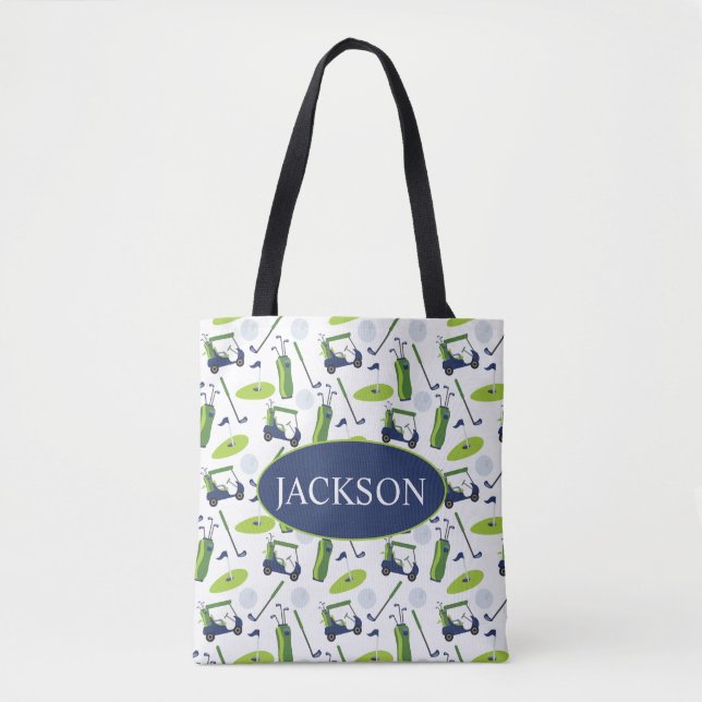 Navy & Green Golf Personalised Tote Bag (Front)