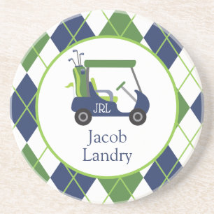 Navy & Green Golf Personalized Coaster