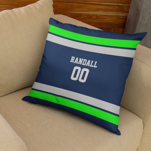 Navy, Green & Grey Football Team Personalised Cushion (Creator Uploaded)