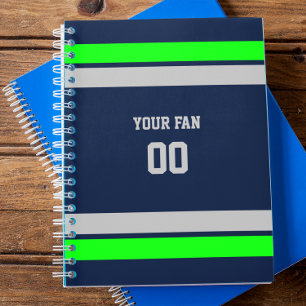Navy, Green & Grey Football Team Personalised Notebook