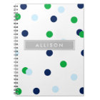 Navy Green & Lt. Blue Polka Dot Monogram Notebook